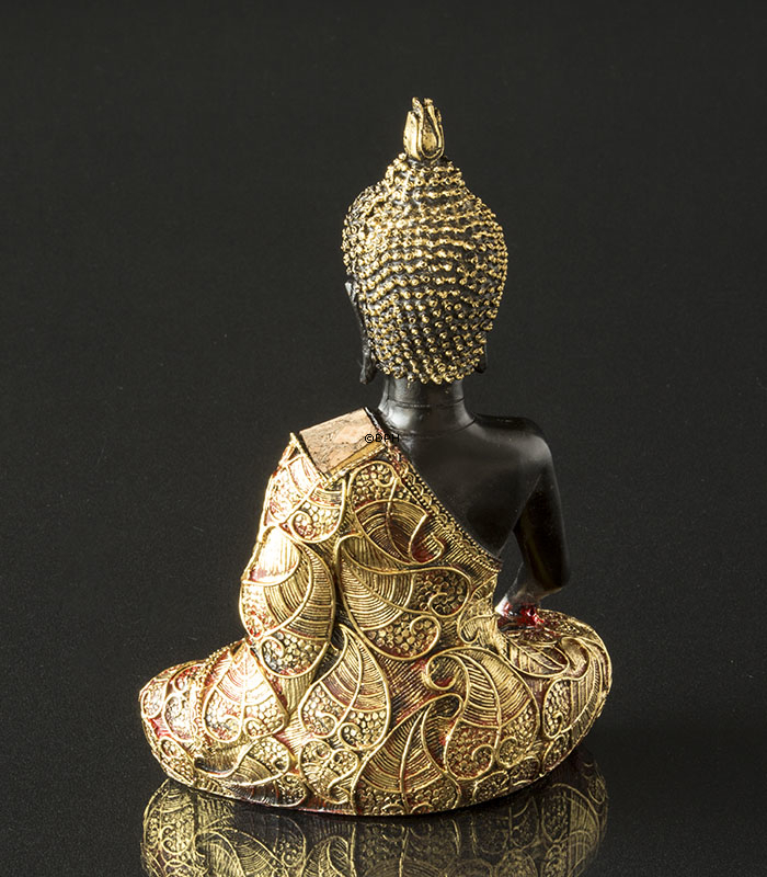 Buddha jorden er vidne Bhumisparsa Mudra, sort og guld polyresin
