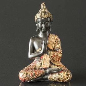 Buddha bedende, sort og guld polyresin | Nr. WU1048B | DPH Trading