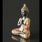 Buddha bedende, sort og guld polyresin