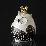 Ugle med krone, sort-hvid keramik