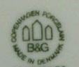 1970-1983 De Tre Tårne B&G Copenhagen Porcelain Made in Denmark (rundt stempel i grøn) 