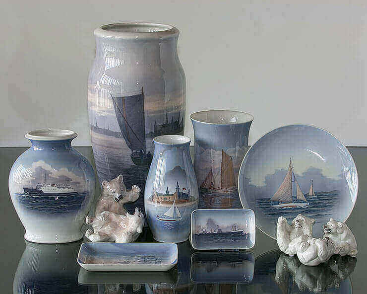 Kongelige porcelænsvaser med skibsmotiver Royal Copenhagen