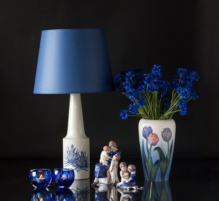 Blå lysestager passer til Royal Copenhagen porcelæn