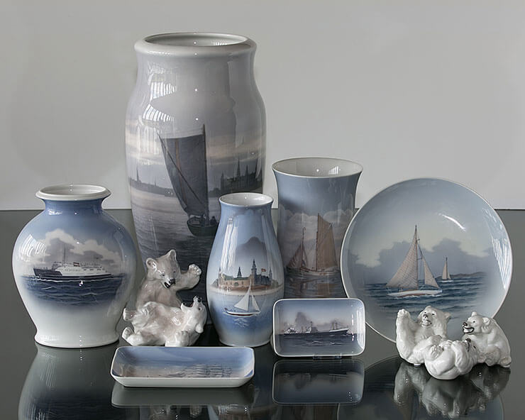 Royal Copenhagen vaser i porcelæn med marinemotiver