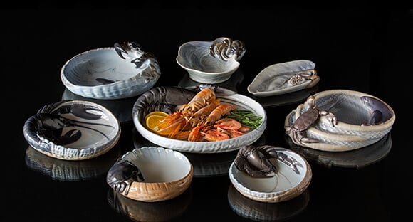 Dishes with marine motifs