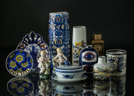 Faience vases, bowls and figurines