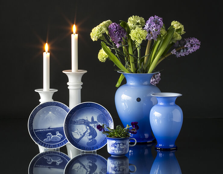 Weihnachtsteller, Hans Christian Andersen Tasse, Amphoren und Holmegaard Kerzenhalter