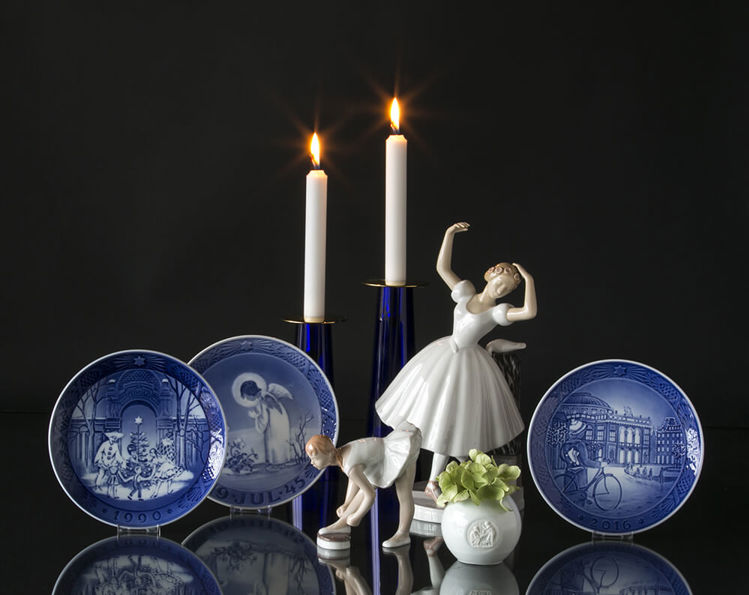 Christmas plates, Asmussen Candlesticks and ballerina figurines