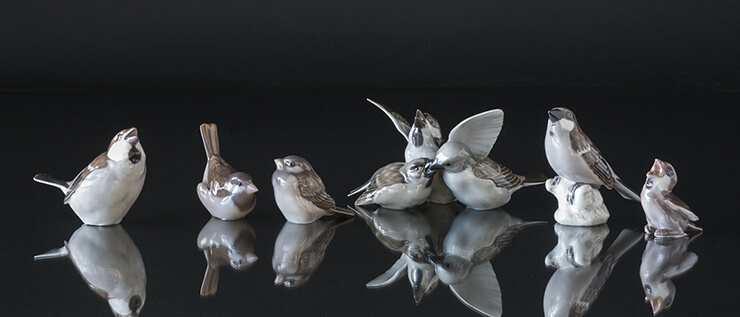 Bird figurines sparrows by A. Nielsen