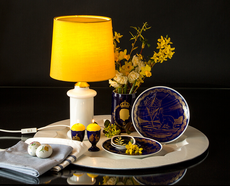 Cobalt blue Easter plates and egg cups