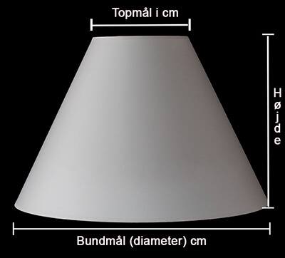 Mål af skrå, runde, høje lampeskærme