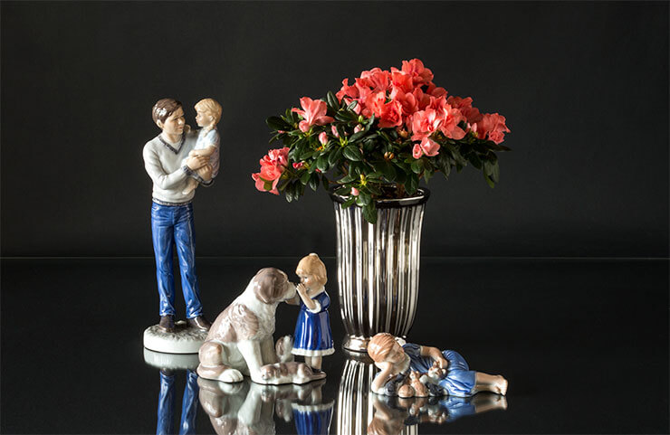 Royal Copenhagen figurines of Children with dogs and kittens and father with daughter