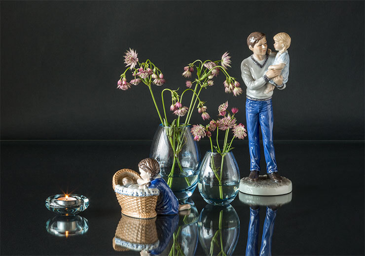 Royal Copenhagen parents with children and Holmegaard Hellas vases