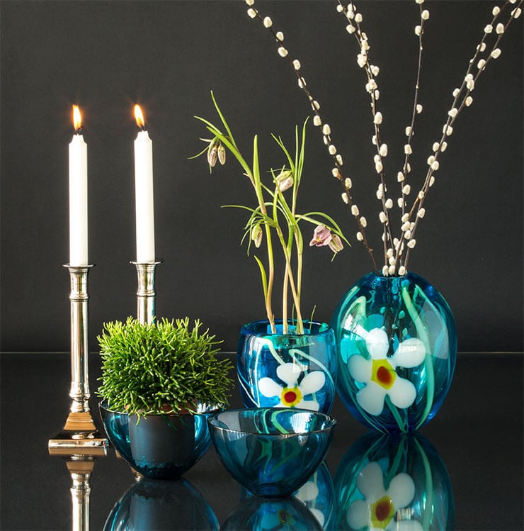 Glass art vases and Orrefors glass bowls