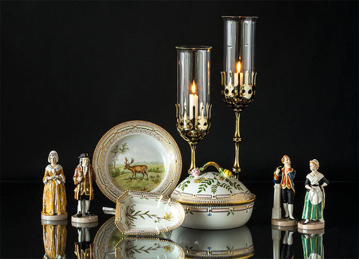 Royal Copenhagen Flora Danica and Holberg Figurines and Wiinblad Candleholders