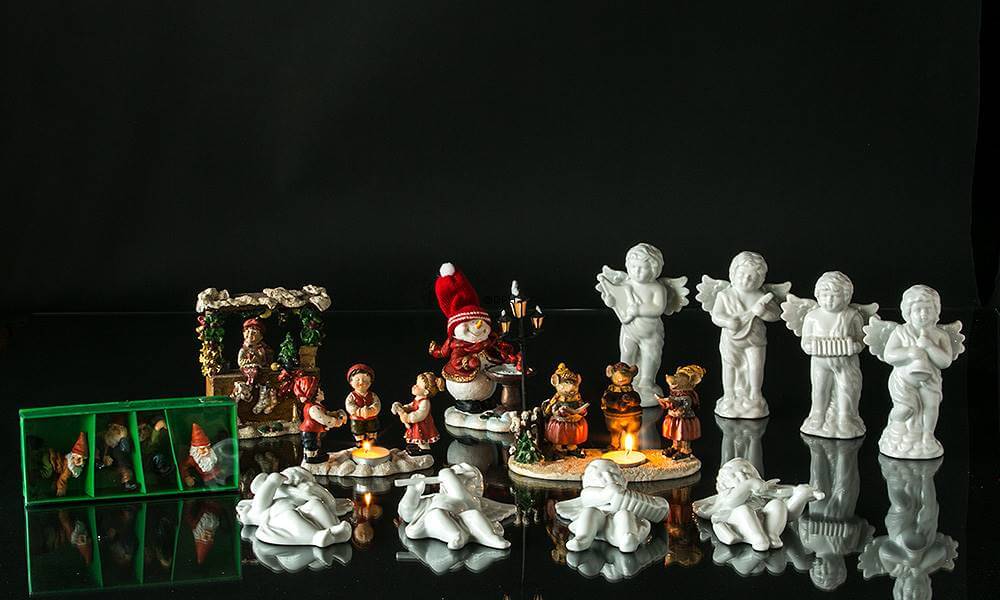 pixie, Santa Claus and angel figurines