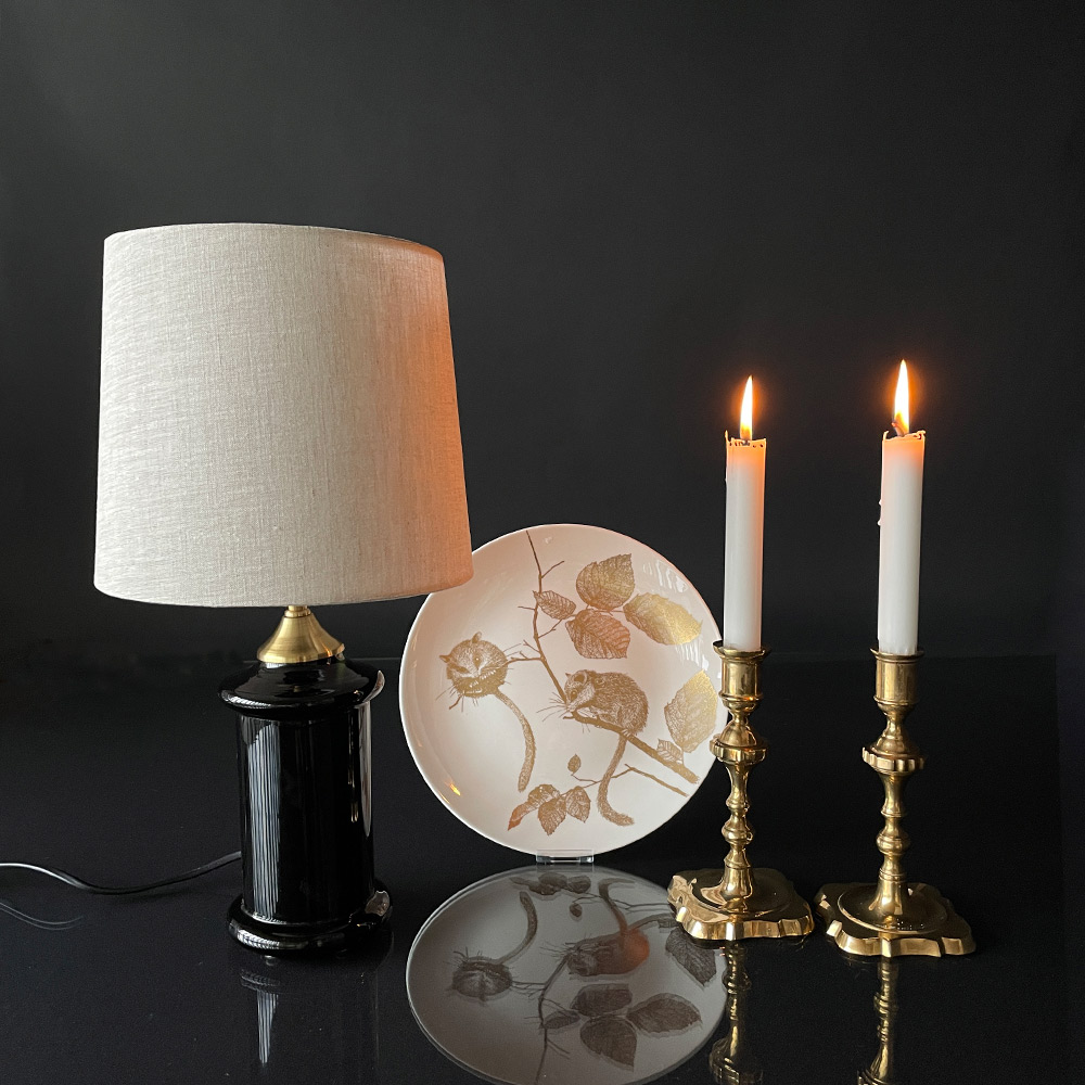 Retro Lampeskærm - Rund lampeskærm 19 cm i højden, beige hørstof