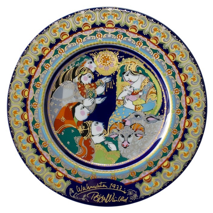 Bjørn Wiinblad porcelænsjuleplatte 1977, produceret af Rosenthal