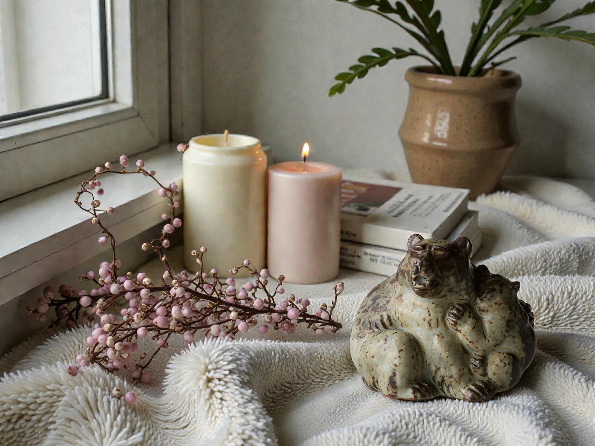 Stentøjsfigur af Bjørn med unge fra Royal Copenhagen