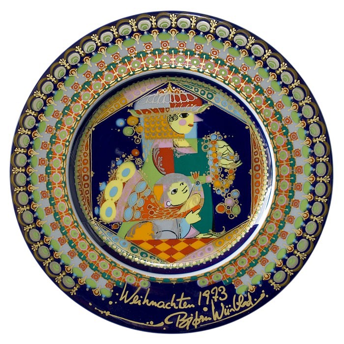 Bjorn Wiinblad porcelænsjuleplatte 1973, produceret af Rosenthal